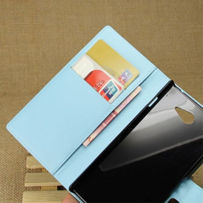 Sony Xperia M2 Aqua Modisches Leder Case mit Kreditkartenschlitz - blau