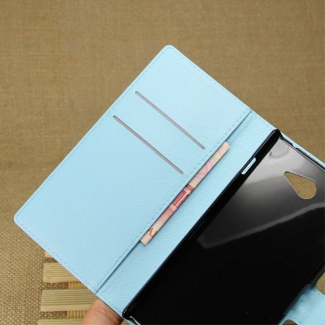 Sony Xperia M2 Aqua Modisches Leder Case mit Kreditkartenschlitz - blau
