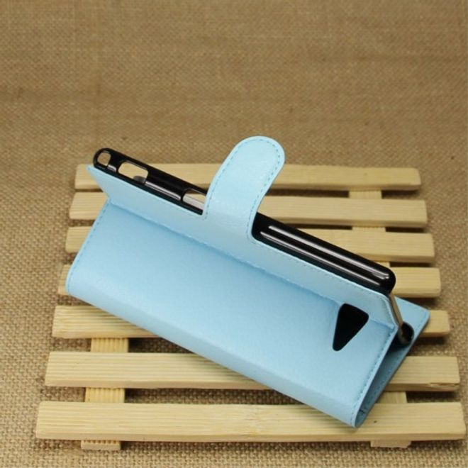 Sony Xperia M2 Aqua Modisches Leder Case mit Kreditkartenschlitz - blau