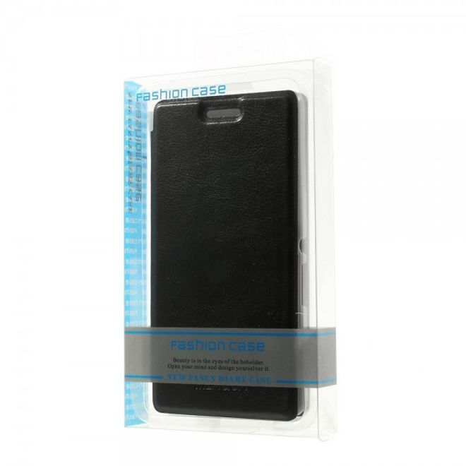 Sony Xperia M2 Aqua Crazy Horse Leder Case mit Standfunktion - schwarz