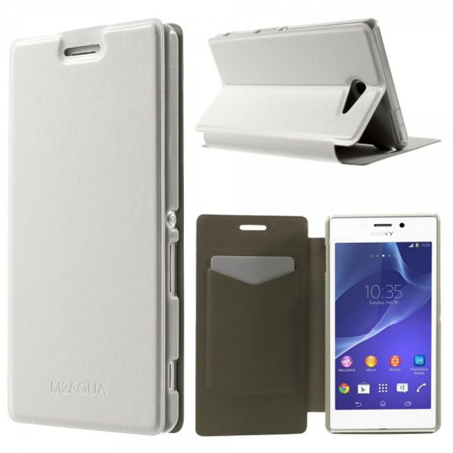 Sony Xperia M2 Aqua Crazy Horse Leder Case mit Standfunktion - weiss