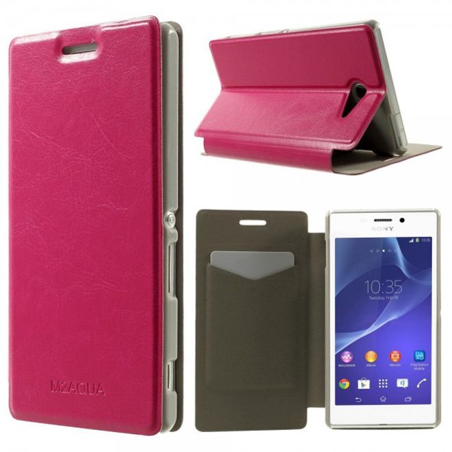 Sony Xperia M2 Aqua Crazy Horse Leder Case mit Standfunktion - rosa