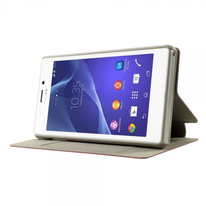 Sony Xperia M2 Aqua Crazy Horse Leder Case mit Standfunktion - rosa