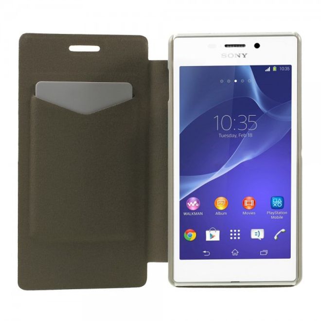 Sony Xperia M2 Aqua Crazy Horse Leder Case mit Standfunktion - braun