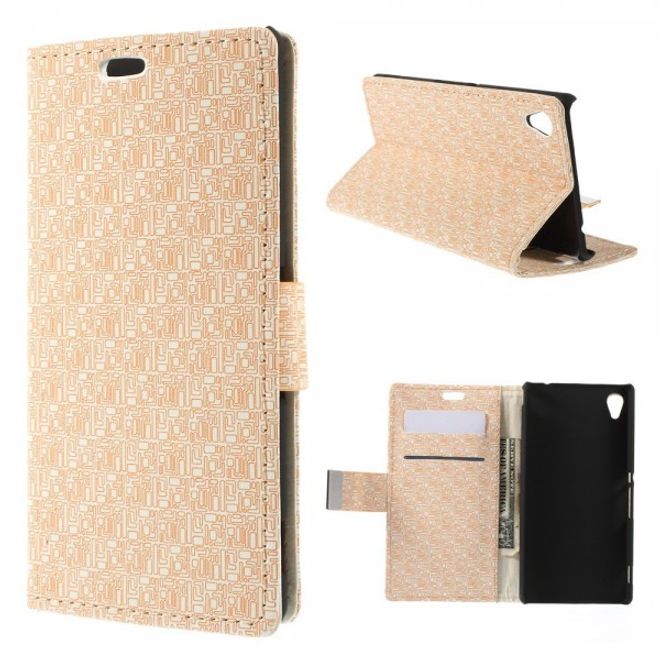 Sony Xperia M4 Aqua Leder Case mit Labyrinth Muster - beige