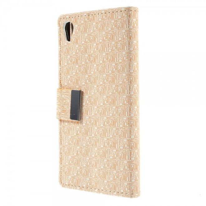 Sony Xperia M4 Aqua Leder Case mit Labyrinth Muster - beige