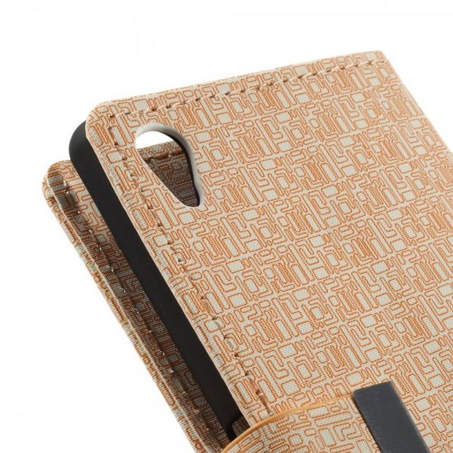 Sony Xperia M4 Aqua Leder Case mit Labyrinth Muster - beige