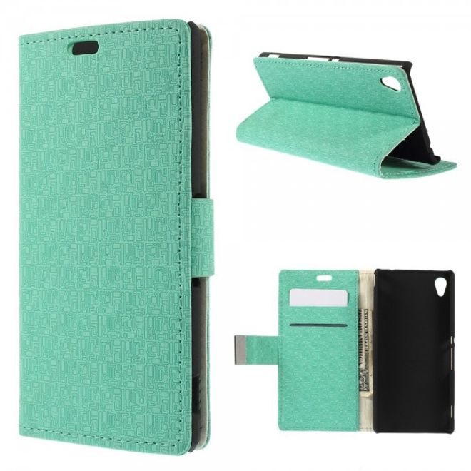 Sony Xperia M4 Aqua Leder Case mit Labyrinth Muster - cyan