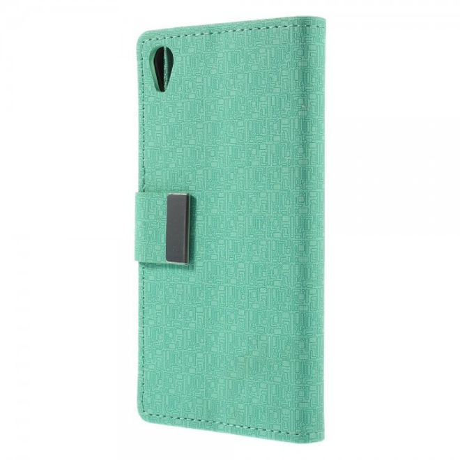 Sony Xperia M4 Aqua Leder Case mit Labyrinth Muster - cyan