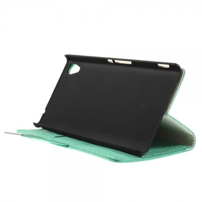 Sony Xperia M4 Aqua Leder Case mit Labyrinth Muster - cyan