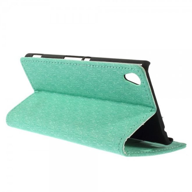 Sony Xperia M4 Aqua Leder Case mit Labyrinth Muster - cyan
