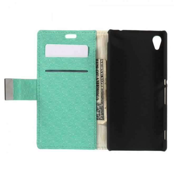 Sony Xperia M4 Aqua Leder Case mit Labyrinth Muster - cyan