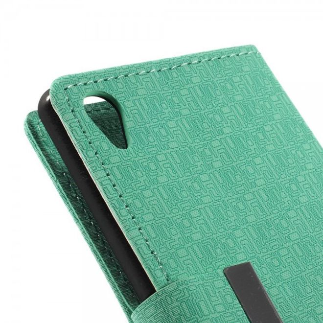 Sony Xperia M4 Aqua Leder Case mit Labyrinth Muster - cyan