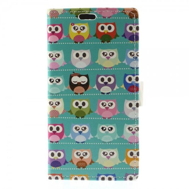 Sony Xperia M4 Aqua Leder Case mit vielen kleinen Eulen - cyan