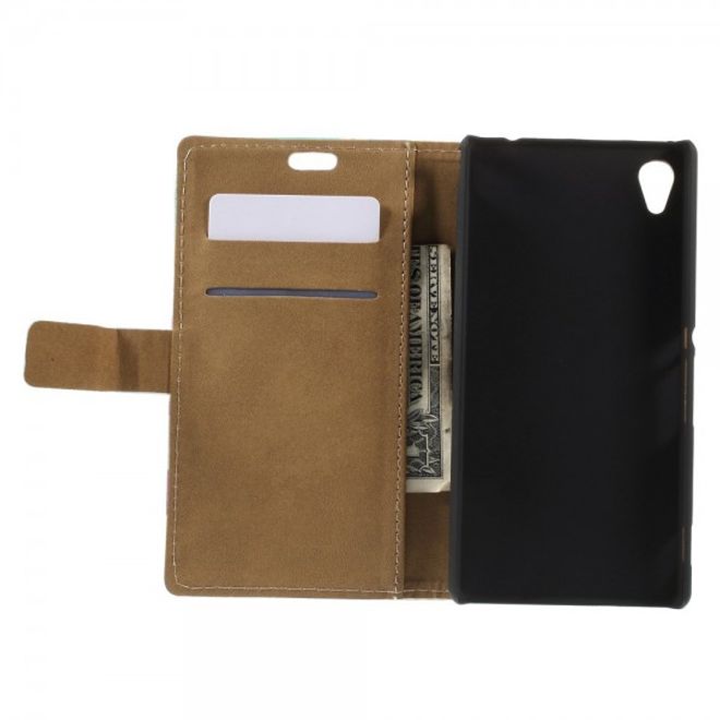 Sony Xperia M4 Aqua Leder Case mit vielen kleinen Eulen - cyan