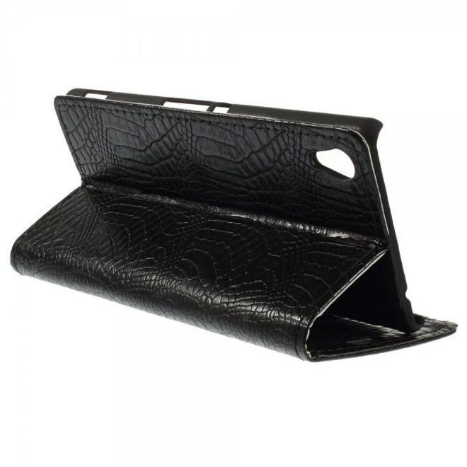 Sony Xperia M4 Aqua Leder Case mit Krokodilmuster - schwarz