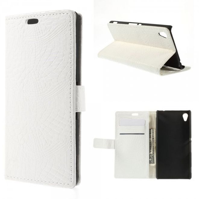 Sony Xperia M4 Aqua Leder Case mit Krokodilmuster - weiss
