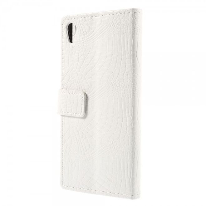 Sony Xperia M4 Aqua Leder Case mit Krokodilmuster - weiss
