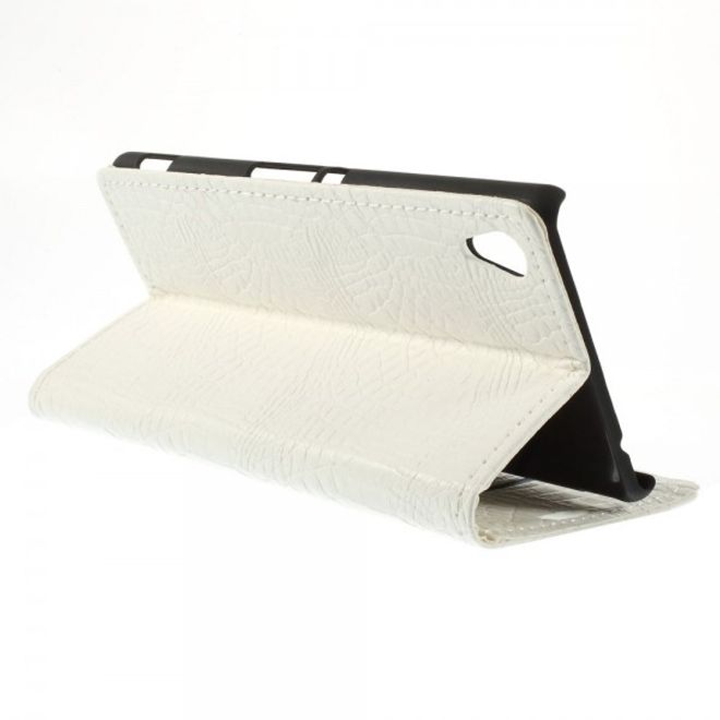 Sony Xperia M4 Aqua Leder Case mit Krokodilmuster - weiss