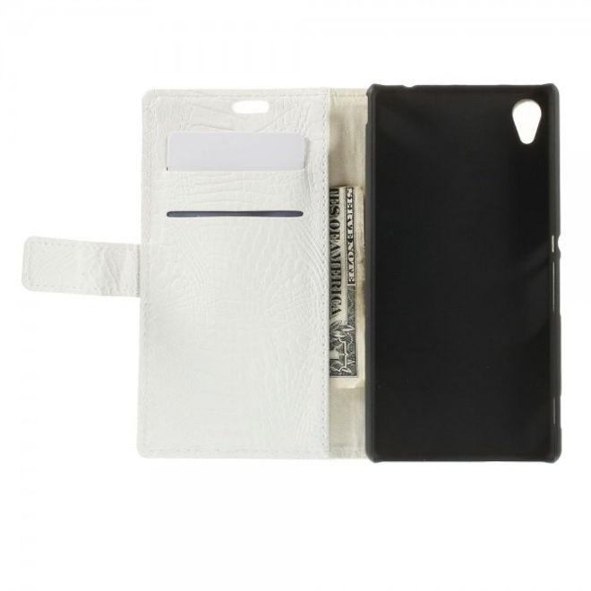 Sony Xperia M4 Aqua Leder Case mit Krokodilmuster - weiss