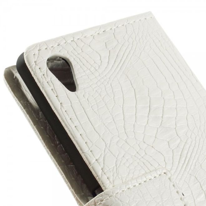 Sony Xperia M4 Aqua Leder Case mit Krokodilmuster - weiss