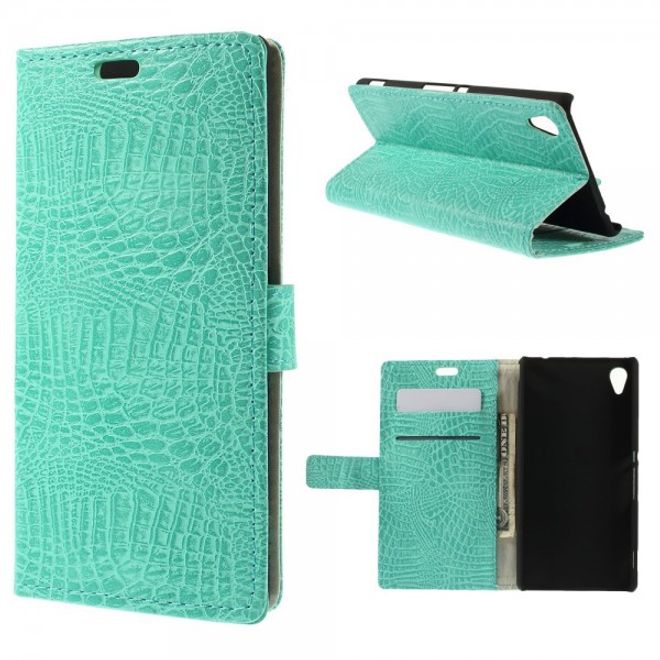 Sony Xperia M4 Aqua Leder Case mit Krokodilmuster - cyan