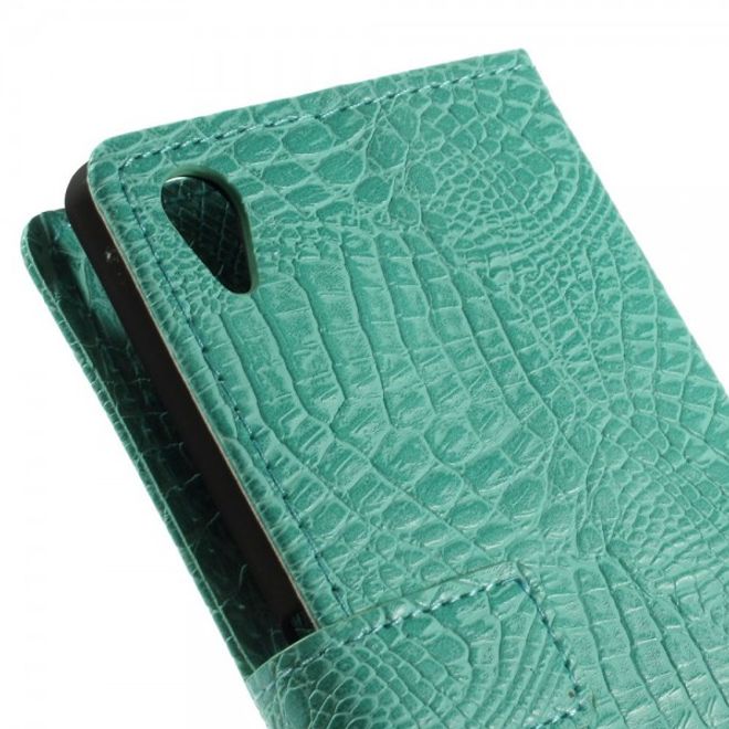 Sony Xperia M4 Aqua Leder Case mit Krokodilmuster - cyan