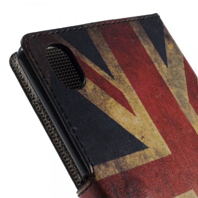 Sony Xperia M4 Aqua Leder Case mit UK Flagge retro-style