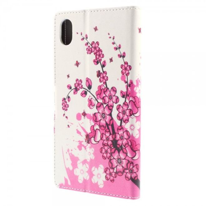 Sony Xperia M4 Aqua Leder Case mit pinken Blumen