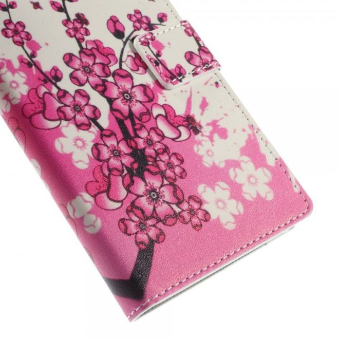 Sony Xperia M4 Aqua Leder Case mit pinken Blumen