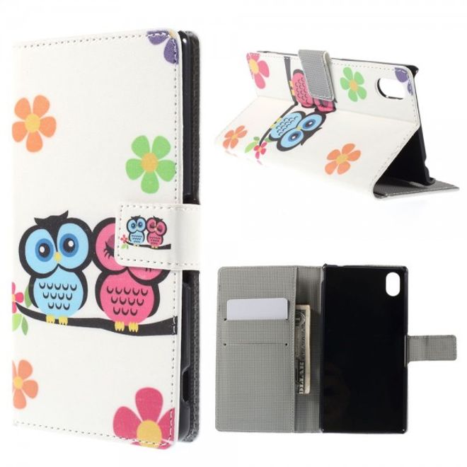 Sony Xperia M4 Aqua Leder Case mit verliebtem Eulenpärchen