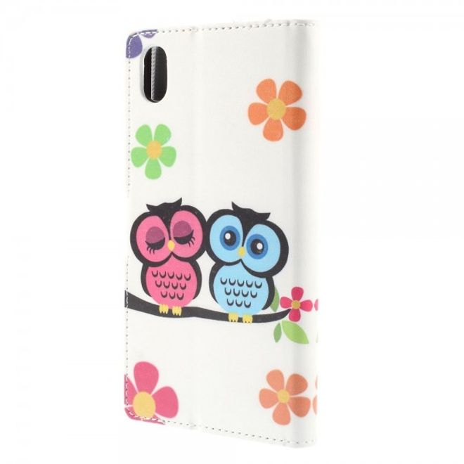 Sony Xperia M4 Aqua Leder Case mit verliebtem Eulenpärchen