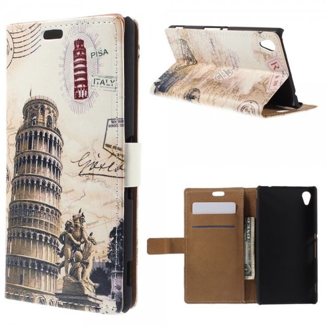 Sony Xperia M4 Aqua Leder Case mit Schiefem Turm von Pisa