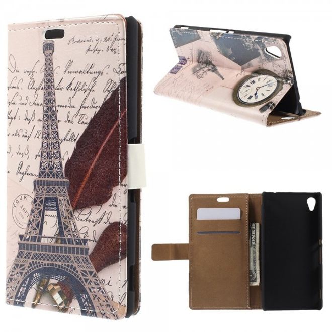 Sony Xperia M4 Aqua Leder Case mit Eiffelturm und Uhr