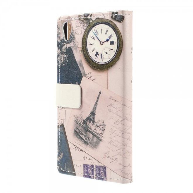Sony Xperia M4 Aqua Leder Case mit Eiffelturm und Uhr