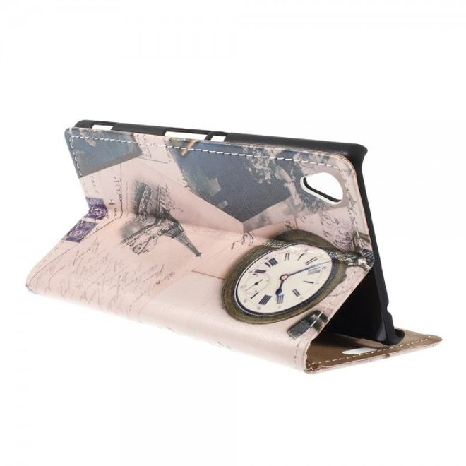 Sony Xperia M4 Aqua Leder Case mit Eiffelturm und Uhr