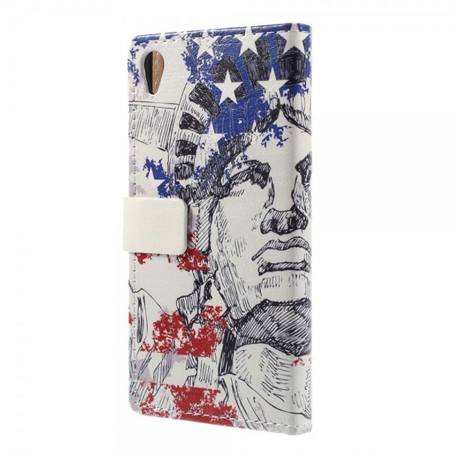 Sony Xperia M4 Aqua Leder Case mit Freiheitsstatue und USA Flagge