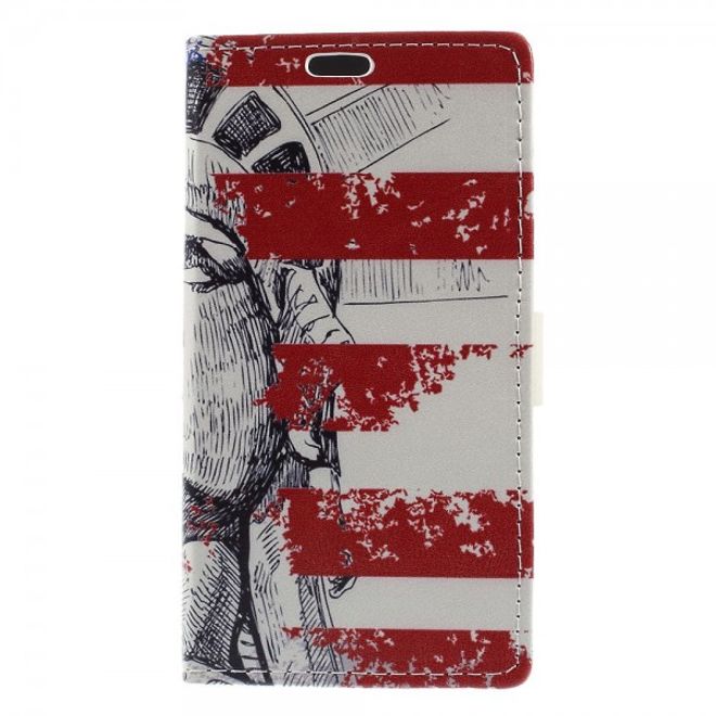 Sony Xperia M4 Aqua Leder Case mit Freiheitsstatue und USA Flagge