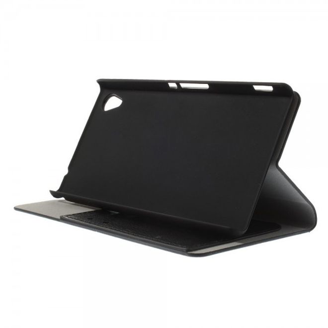 Sony Xperia M4 Aqua Crazy Horse Leder Case mit Standfunktion und Kreditkartenslots - schwarz