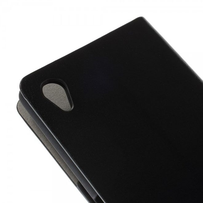 Sony Xperia M4 Aqua Crazy Horse Leder Case mit Standfunktion und Kreditkartenslots - schwarz