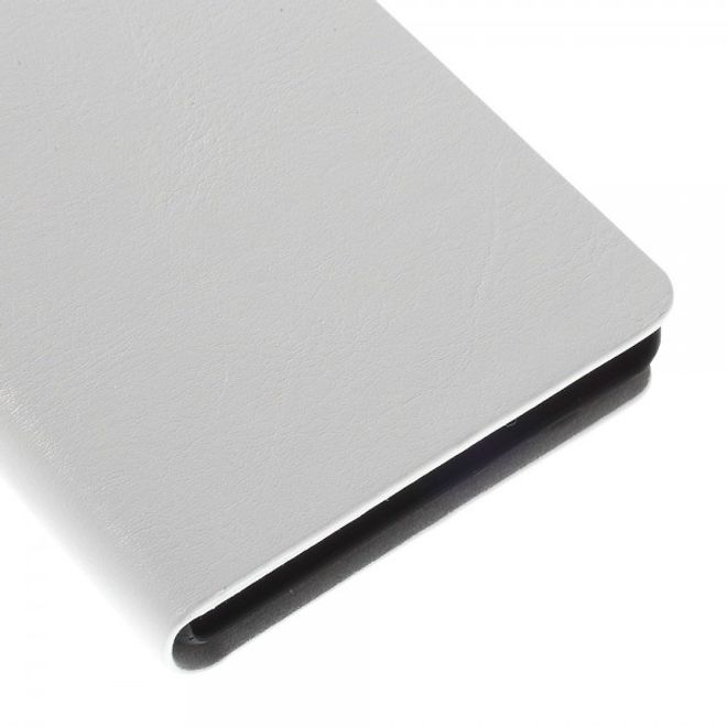 Sony Xperia M4 Aqua Crazy Horse Leder Case mit Standfunktion und Kreditkartenslots - weiss