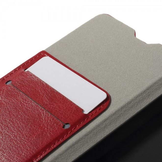 Sony Xperia M4 Aqua Crazy Horse Leder Case mit Standfunktion und Kreditkartenslots - rot