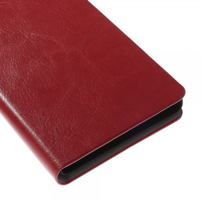 Sony Xperia M4 Aqua Crazy Horse Leder Case mit Standfunktion und Kreditkartenslots - rot