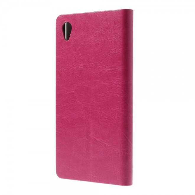 Sony Xperia M4 Aqua Crazy Horse Leder Case mit Standfunktion und Kreditkartenslots - rosa