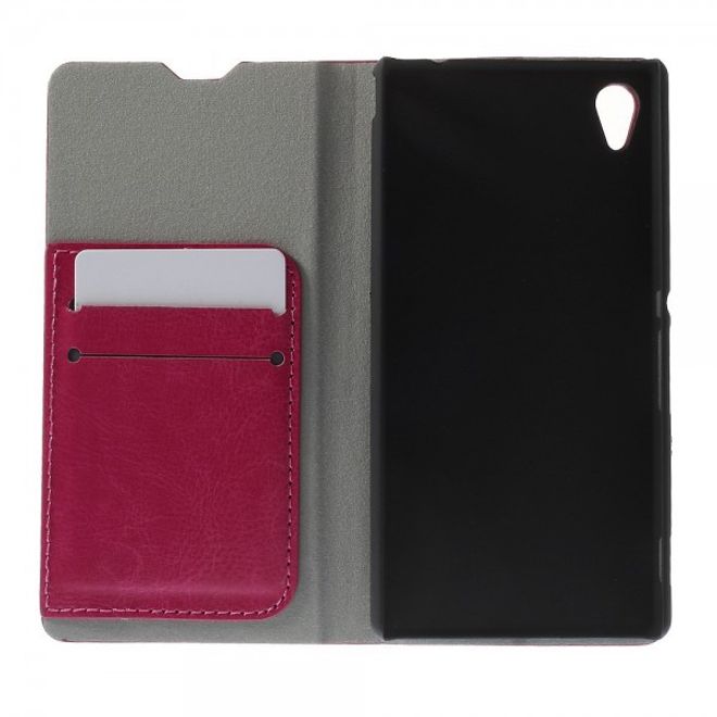Sony Xperia M4 Aqua Crazy Horse Leder Case mit Standfunktion und Kreditkartenslots - rosa