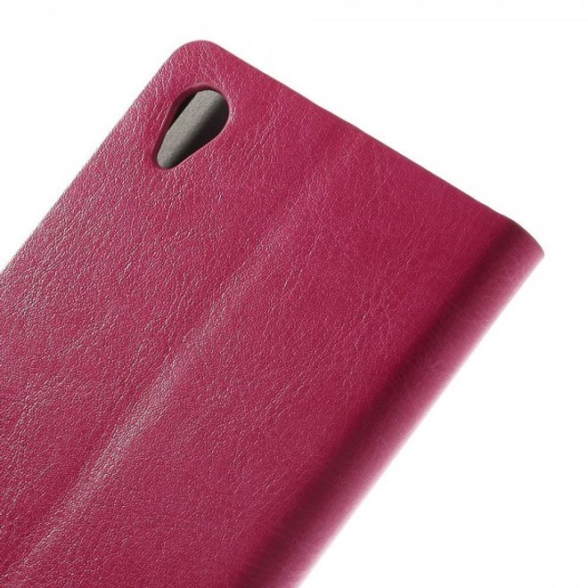 Sony Xperia M4 Aqua Crazy Horse Leder Case mit Standfunktion und Kreditkartenslots - rosa