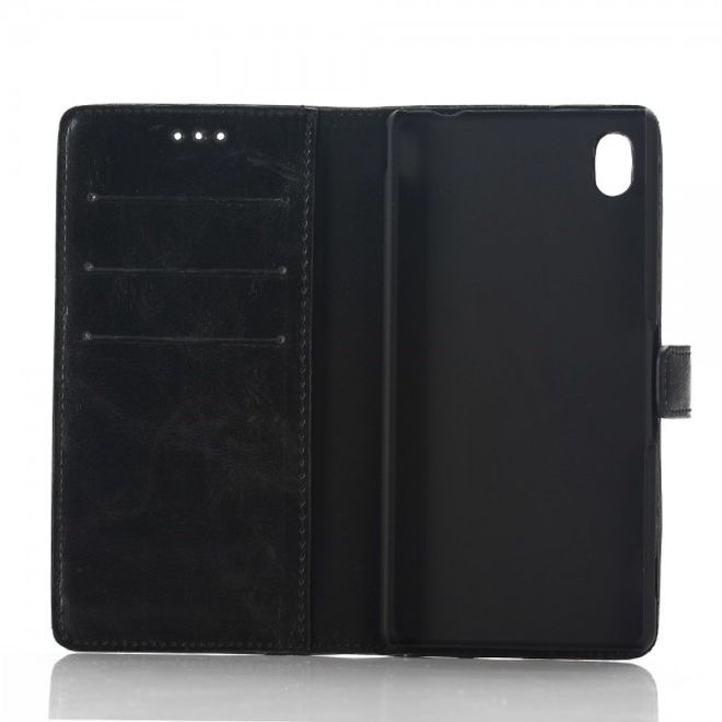 Sony Xperia M4 Aqua Stylisches Crazy Horse Leder Case mit Standfunktion - schwarz