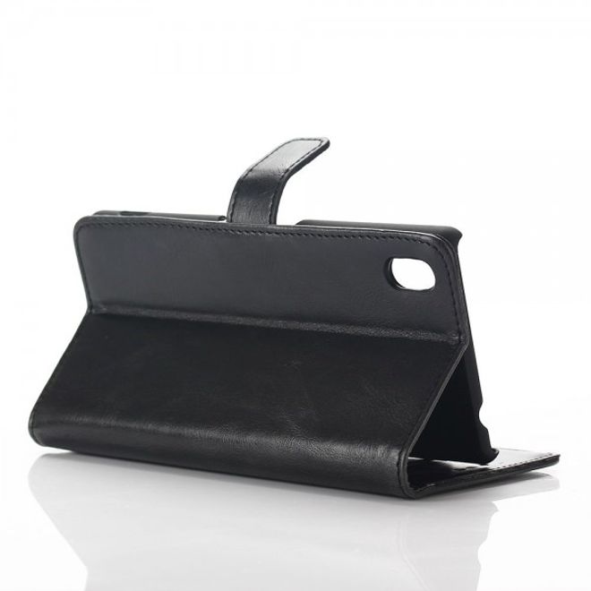 Sony Xperia M4 Aqua Stylisches Crazy Horse Leder Case mit Standfunktion - schwarz