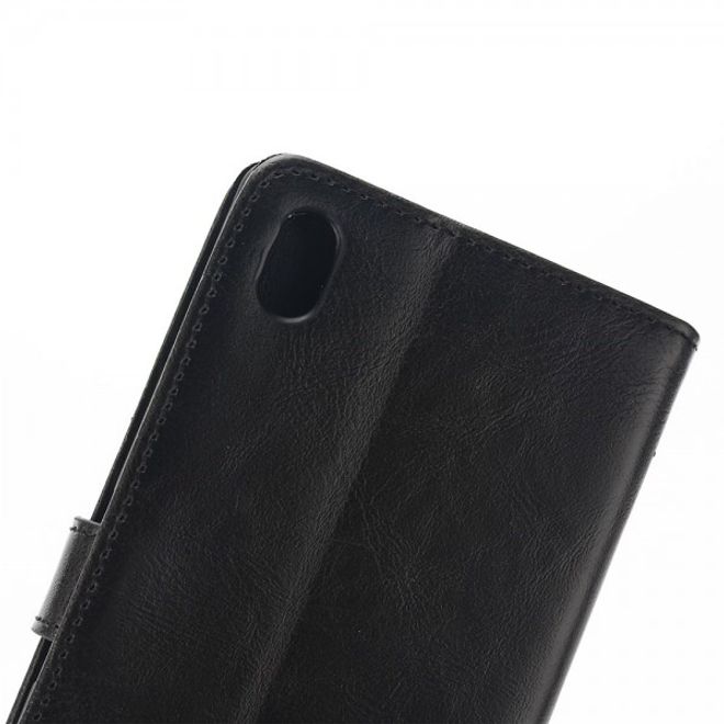 Sony Xperia M4 Aqua Stylisches Crazy Horse Leder Case mit Standfunktion - schwarz