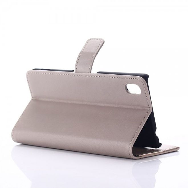 Sony Xperia M4 Aqua Stylisches Crazy Horse Leder Case mit Standfunktion - grau